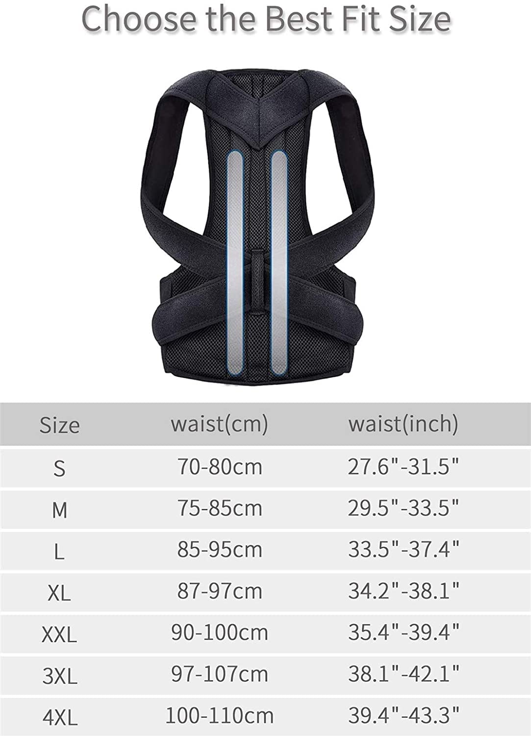 Soporte de clavícula de Postura Corrector de Postura Deje de encorvarse y encorvando el Entrenador Trasero Ajustable Unisex (tamaño: XX-Larga) Herramientas