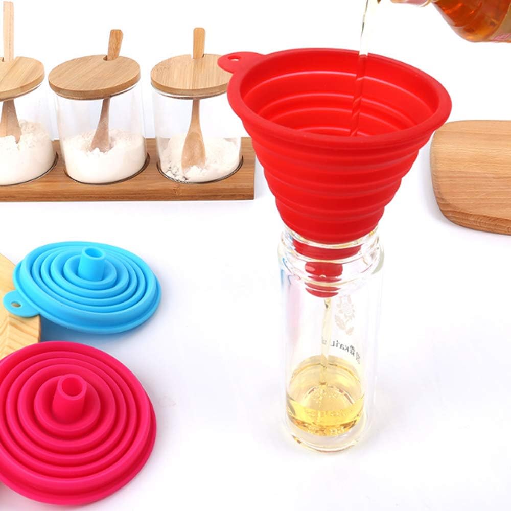 Silicone Collapsible Funnel Set, IHUIXINHE 5 Pack Flexible Foldable Funnel for Kitchen, Water Bottle, Essential Oils, Liquid, Folding Funnel, Large+Small