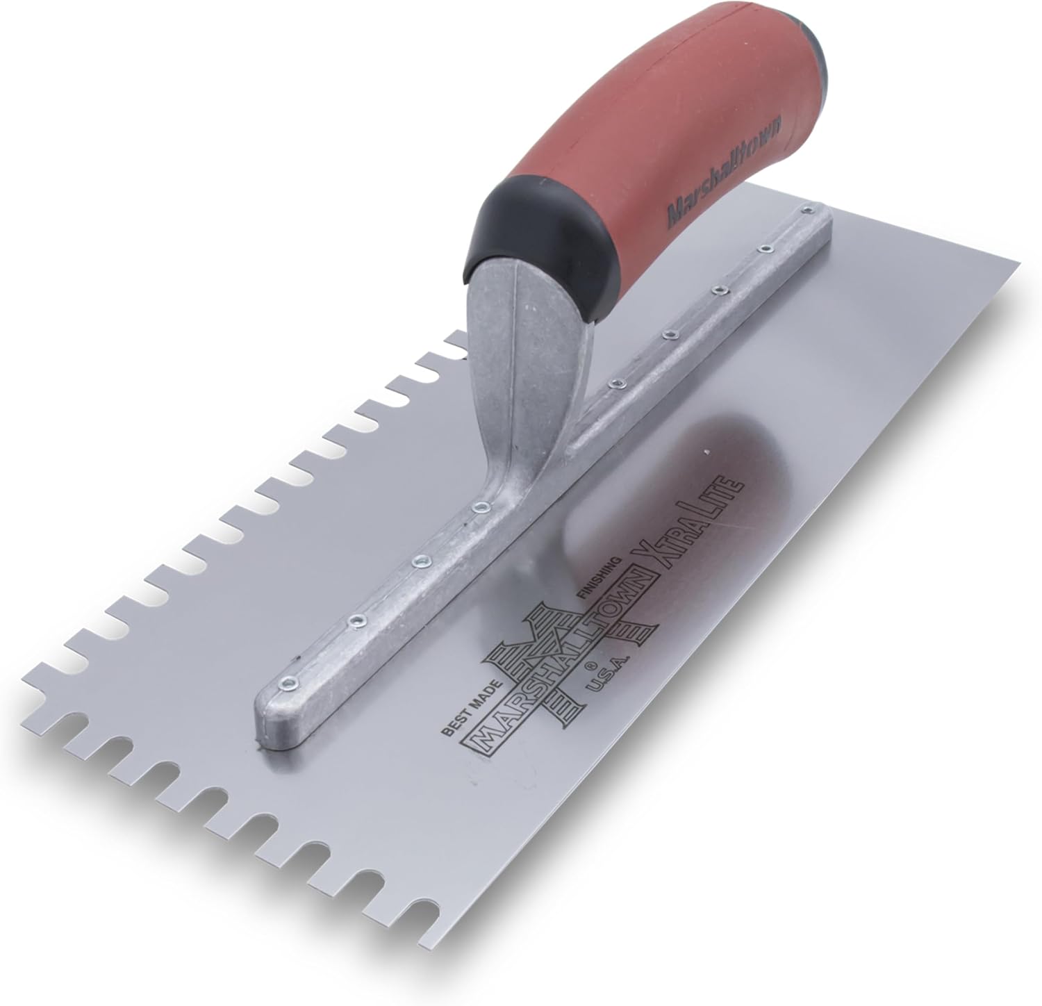 MARSHALLTOWN U-Notch Trowel, Tile Tool, Assembled in the USA | 1/4 Inch Width, 3/8 Inch Depth U-Shaped Notches, Tempered Steel Blade, DuraSoft Handle, Right-Handed, 716SD