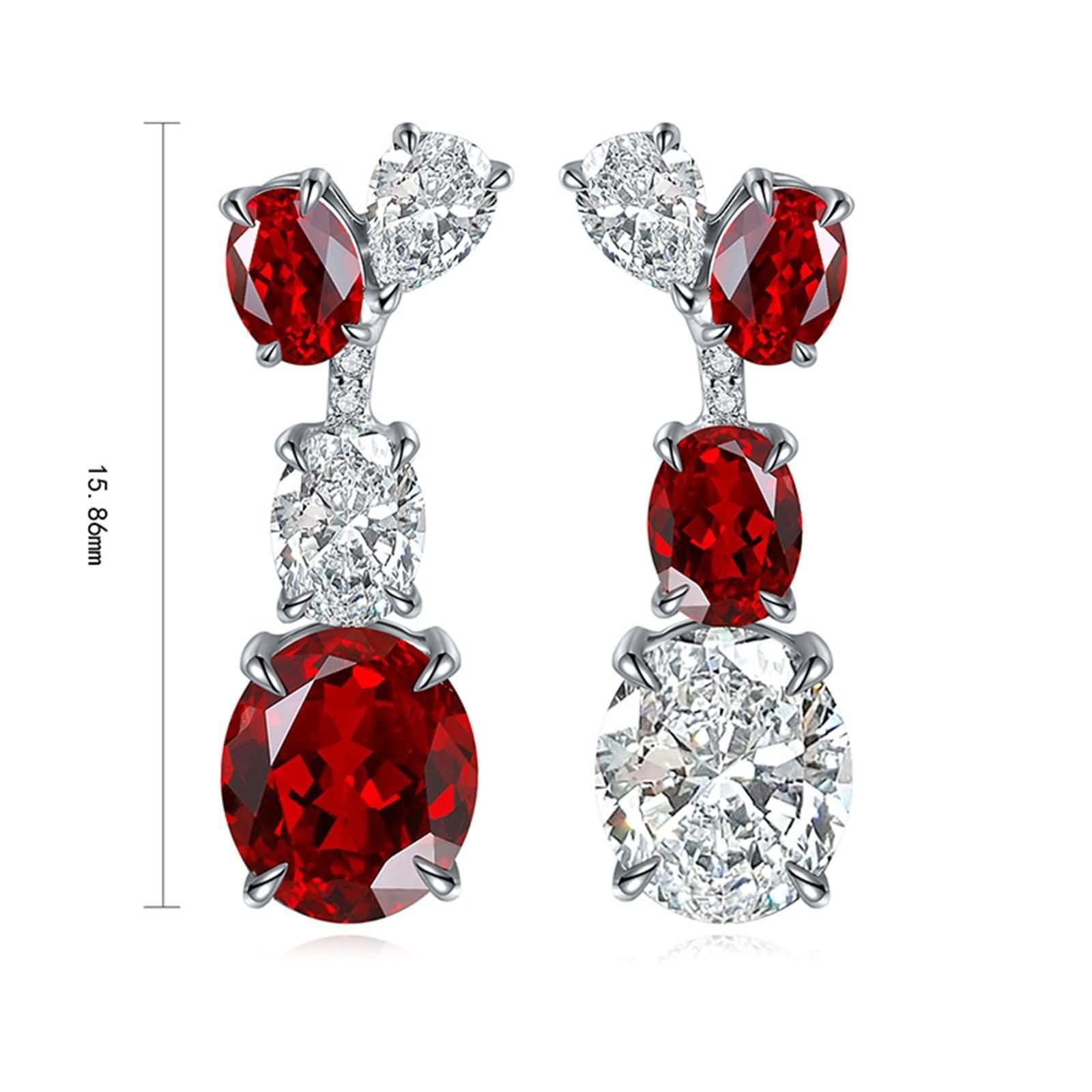 Ohrringe Hochzeit Damen 9K / 14K / 18K Weißgold, Oval mit Erstellter Rubin 1,916 Karat und Moissanit, Frauen Ohrringe Ohrstecker Silber Rot