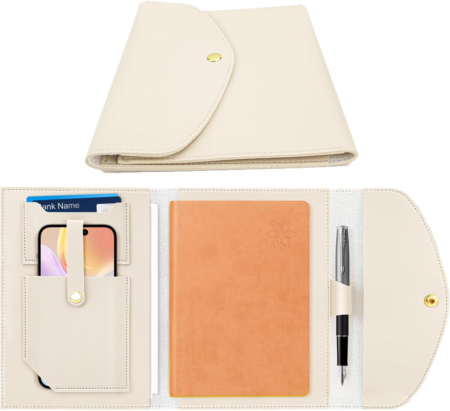 A5 Faux Leather Portfolio Organizer & Project Management Binder, Beige
