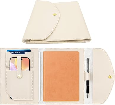 A5 Faux Leather Portfolio Organizer & Project Management Binder Set - Professional Business Notebook Cover, Folder and Storage for Office, School, Meeting Notes Beige