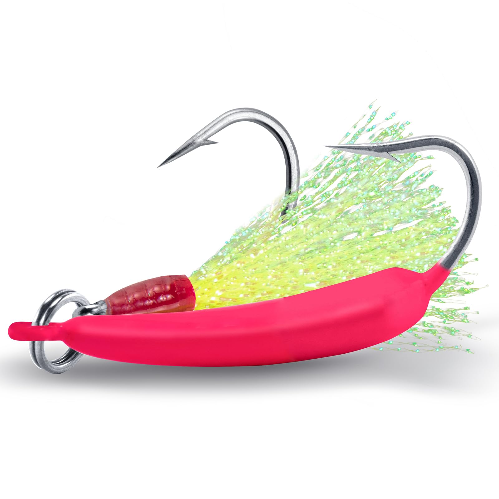 Dr.Fish 5 Pack Pompano Jigs with Teaser Hooks, Surf Fishing Jig Heads Saltwater Lure Banana Shape Stand Up O'Shaughnessy Beach Casting Halibut Striper