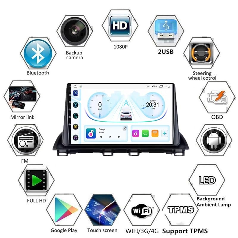 Pantalla táctil de 9" Mazda Axela 2013-2016 con Android Auto inalámbrico HM607 4