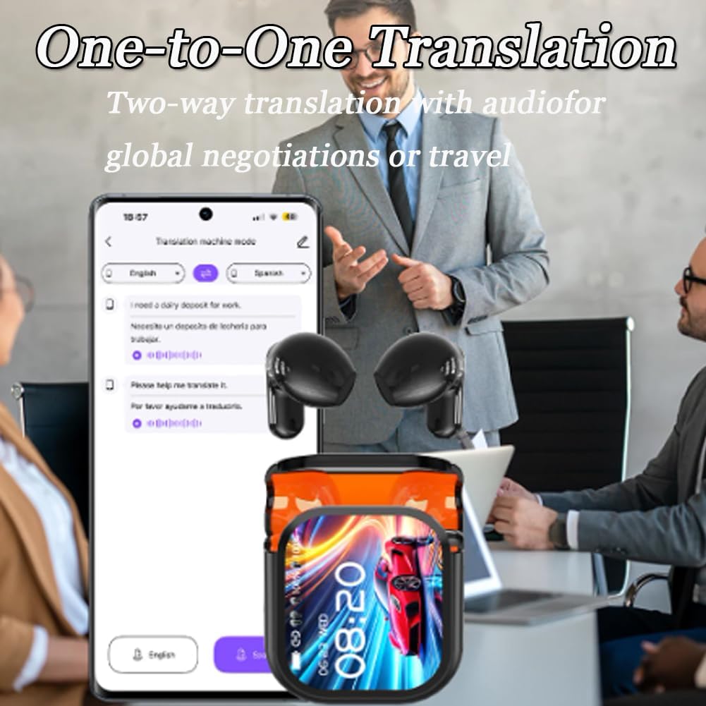 AI Translator Earbuds with Smart Display, 140 Two-Way Language Translator Earphones, 6H Playtime, 48H Battery Touchscreen Noise Cancelling in-Ear Earphones (White)
