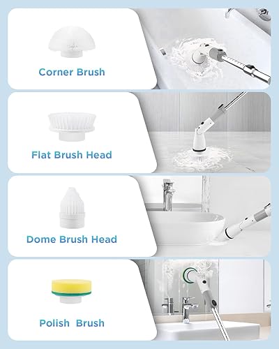 Miniatura 6 de Limpiador eléctrico giratorio, cepillo eléctrico inalámbrico con brazo de extensión ajustable y 4 cabezales de cepillo de limpieza reemplazables
