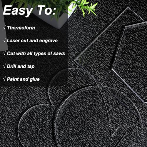 12-Pack Clear Acrylic Sheet Set with 4 Shapes (Circle, Square, Heart, Hexagon) - 4mm Thick Cast Blanks for LED Light Base, Laser Engraving, DIY Crafts, Painting & Home Decor