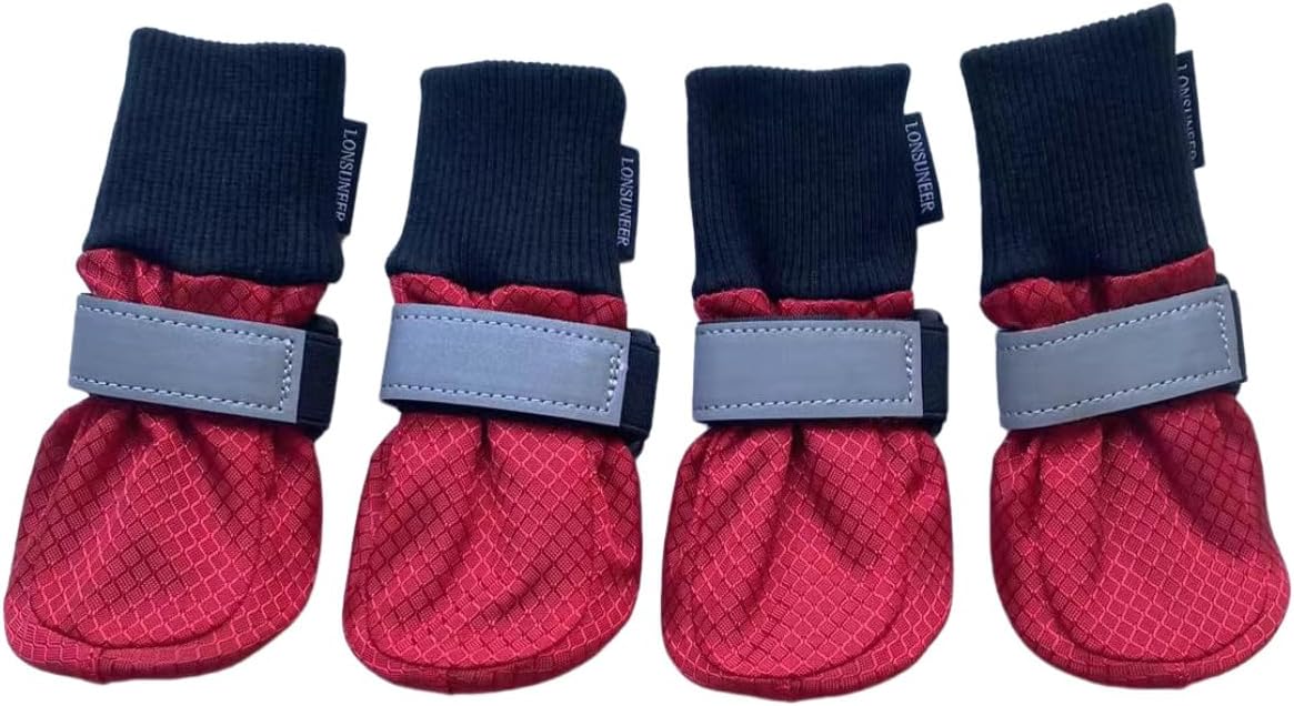 Winter Paw Protector Dog Boots Waterproof Soft Sole and Nonslip Set of 4 Color Red Size X-Small