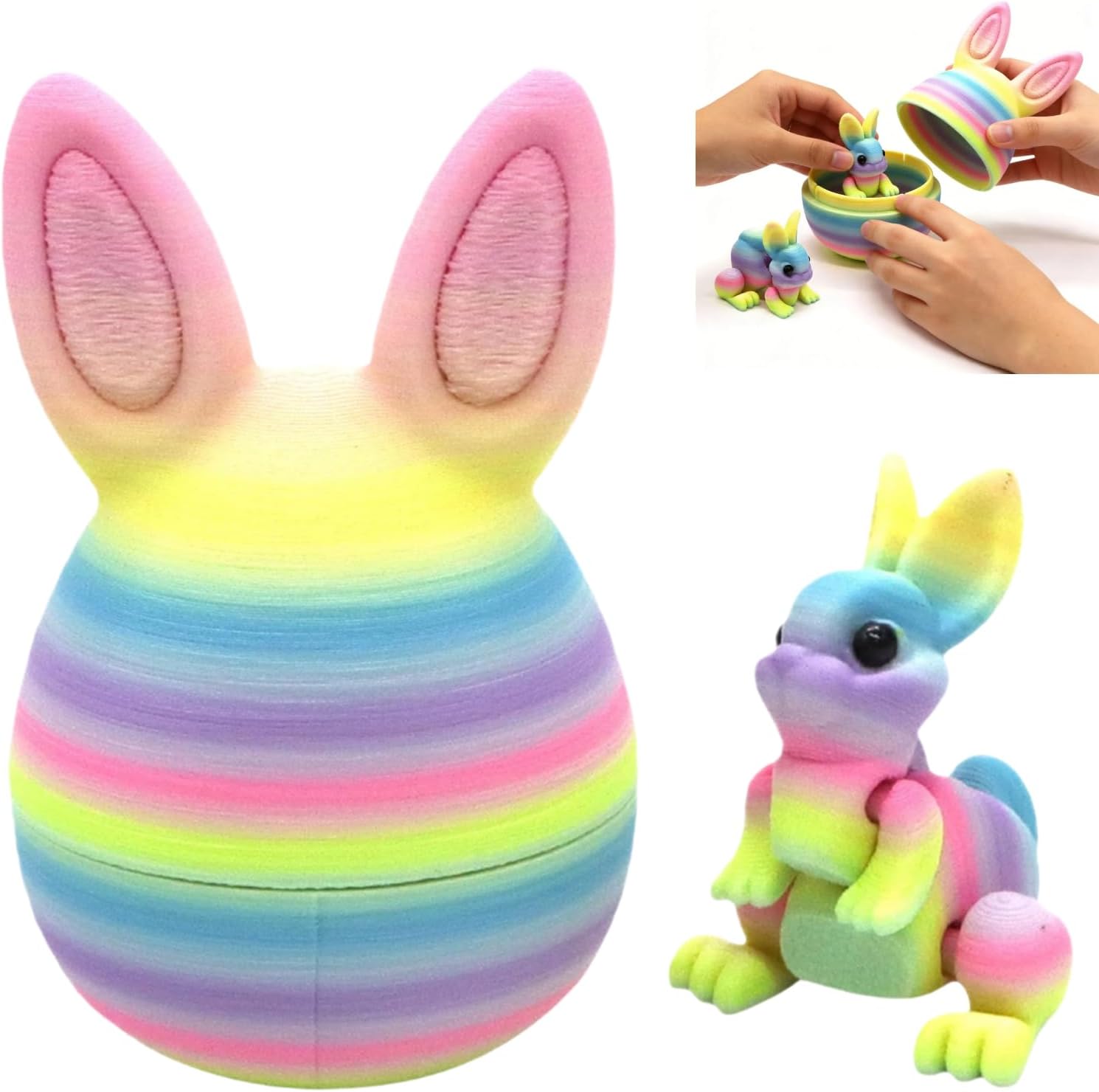 Easter 3D Printed Bunny Eggs Set, 3D Printed Rainbow Easter Egg Colorful Rabb...