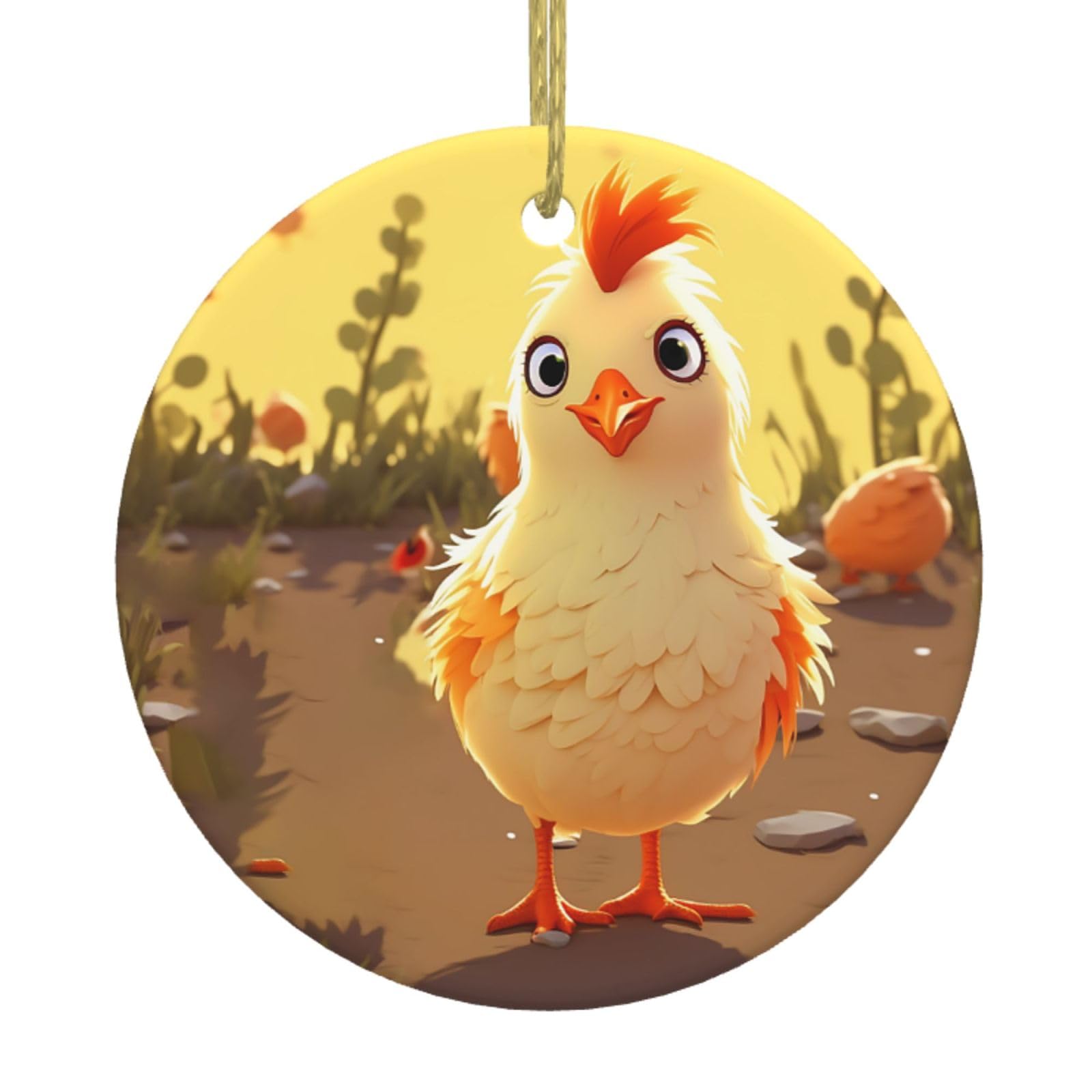 Fodpand Women's White Chicken Chick Christmas Ornaments 2025, Gift Exchange For Men, Collectible Ceramic Ornament Round Hanging Ornaments For Christmas Tree Decoration
