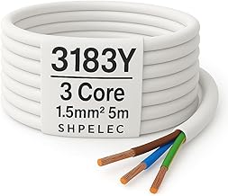 SHPELEC® FLEXIBLE White Cable 3183Y 0.75mm, 1.0mm, 1.5mm, 2.5mm BASEC Approved White PVC LED Lighting 5m 10m 15m 20m 50m (1.5mm 3 Core - 5metres)