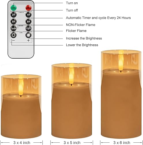 Miniatura 6 de Angelloong Velas parpadeantes de cristal transparente, sin llama, funcionan con control remoto y baterías, velas LED con temporizador, románticas,