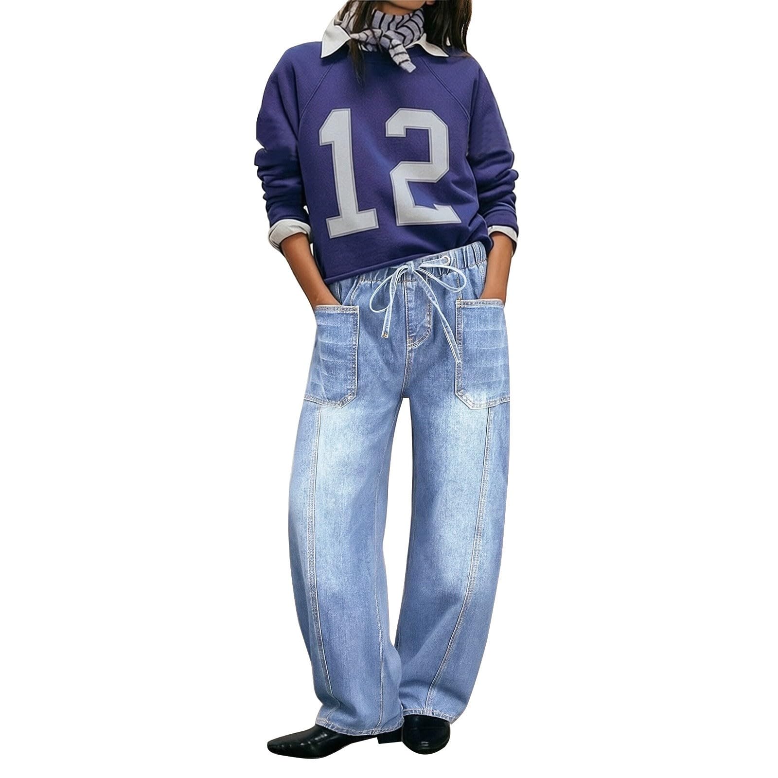 Jeans Donna Elasticizzati Jeans Vita Alta Larghi Gamba Larga Pantaloni Baggy Casual Leggeri Comodi Pantaloni Denim Elasticizzati Curvy Con Tasche Tempo Libero Streetwear Eleganti Palazzo Hiphop