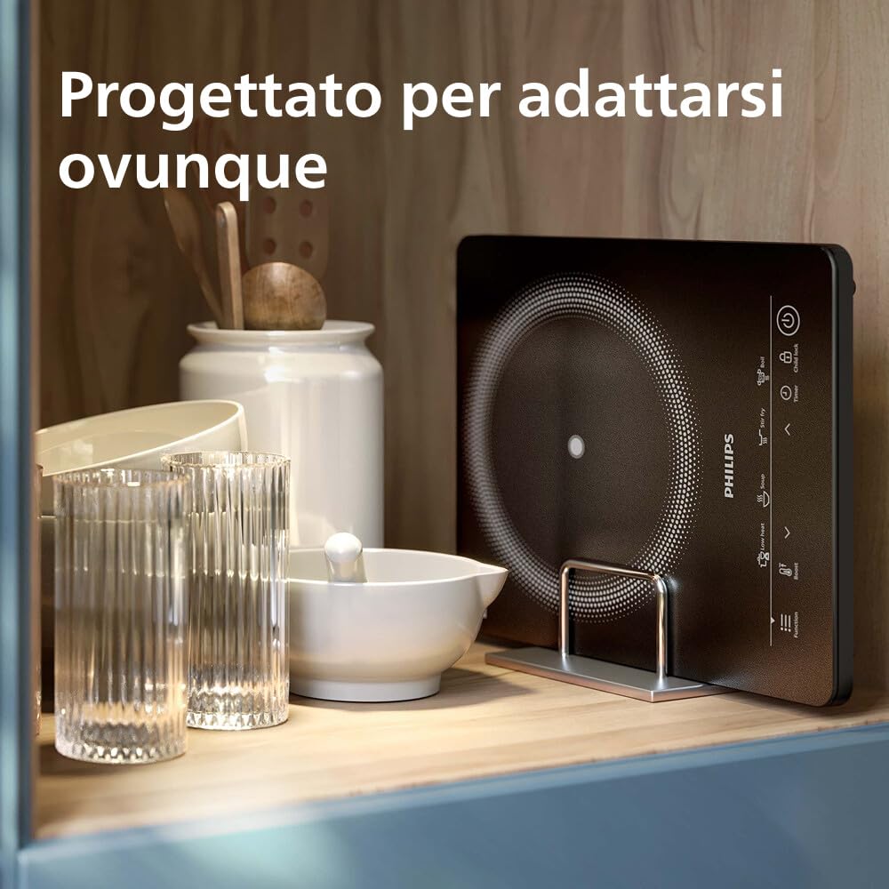 Philips Piastra a induzione Serie 3000-8 livelli di riscaldamento, 4 programmi di cottura, 2000W di potenza, Piano cottura a induzione portatile con spegnimento automatico, Display Touch (HD5830/90)
