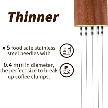 WDT Tool - 6 Needles Stirrer - Espresso Coffee Distributor - Aluminum Alloy with Stand - Stainless Steel Needles - Walnut Handle - Replaceable Needles - Coffee Accessories for Baristas