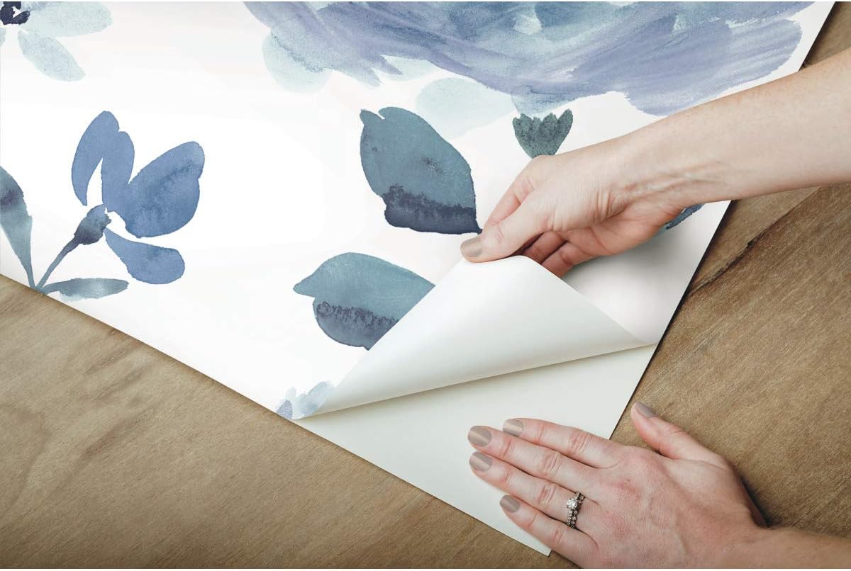 York Wallcoverings Watercolor Blooms Blue Premium Peel and Stick Wallpaper