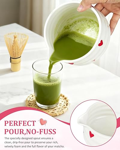 Miniatura 3 de Juego de 8 piezas de cerámica con tazón para batidor, soporte para kit de té matcha, cuchara de bambú, tamiz, toalla incluida, regalo de cumpleaños