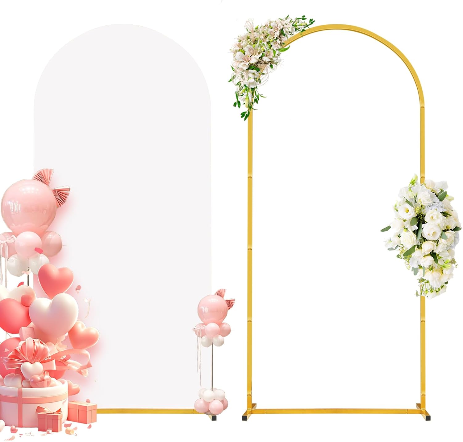 Metal Arch Backdrop Stand and Cover Set, 7.2FT+6FT Wedding Arch Stand, 2 Pack Metal Balloon Arch Stand for Wedding, Baby Shower, Birthday Party, Graduation Decoration