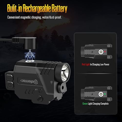 Miniatura 4 de Defentac Combo de luz láser de pistola de 680 lúmenes, linterna táctica estroboscópica con haces rojosverdeazules para pistolas compactas con riel,