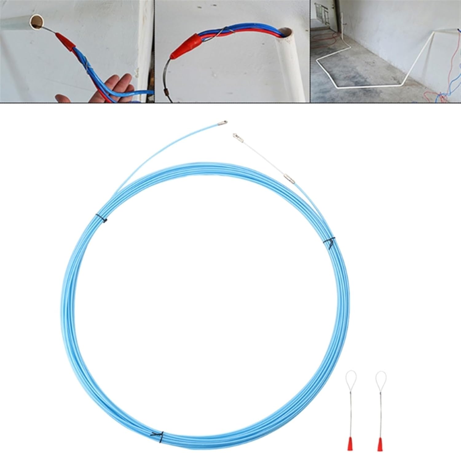 Trunking Solid Cable Wire Puller Device, Construction Electrician Tools, Electrical Wire Fish Tape, 5/10/15/20/25/30m Cable Puller Connector Loom (Color : Sky Blue, Size : 5m)