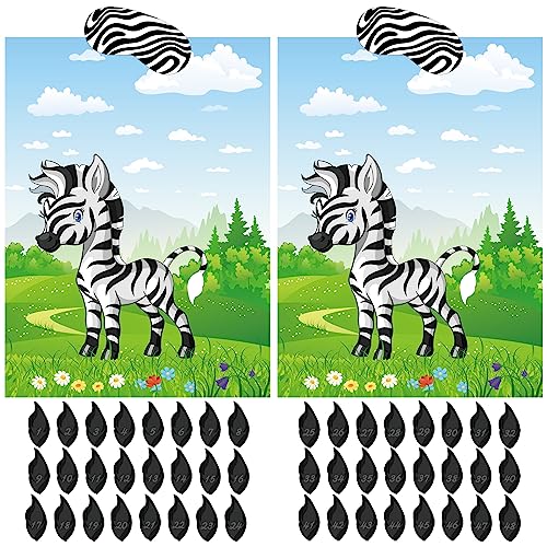 Astaron 2 Sets Pin The Tail On The Zebra Jungle Animal Party Game Zoo-Themed Birthday Party Supplies 2 Posters 21"X 28" With 48Pcs Tail Stickers Kids Wall Home Decor #TOP10