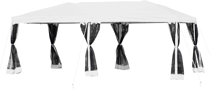 Outsunny gazebo da giardino impermeabile in poliestere pieghevole con zanzariere crem 840-012CW