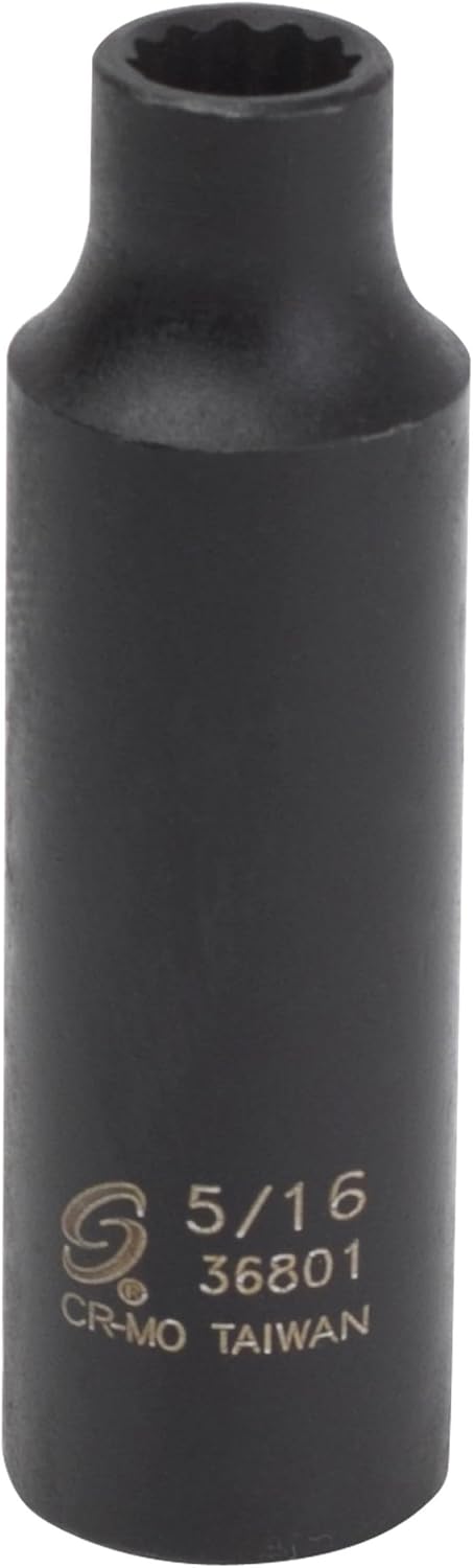 SUNEX Tools 3/8 in. Drive 5/16 in. 12-Point Deep Impact Socket, CR-MO Steel, Model 36801