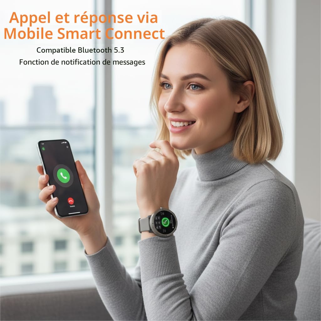 AIEK Montre Connectée Femme GPS, Écran AMOLED 1.32" Étanche Smartwatch Sport, Android iOS, Idéal pour la Randonnée/la Course à Pied/la Natation,Santé Au Féminin/Fréquence Cardiaque/Sommeil (Or)