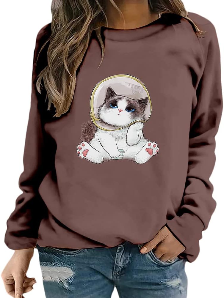 Pull Femme Chat 3D Adorable – Sweatshirt Manches Longues Col Rond Imprimé Chat Rayé Noir, Pull Oversize Casual Automne/Hiver