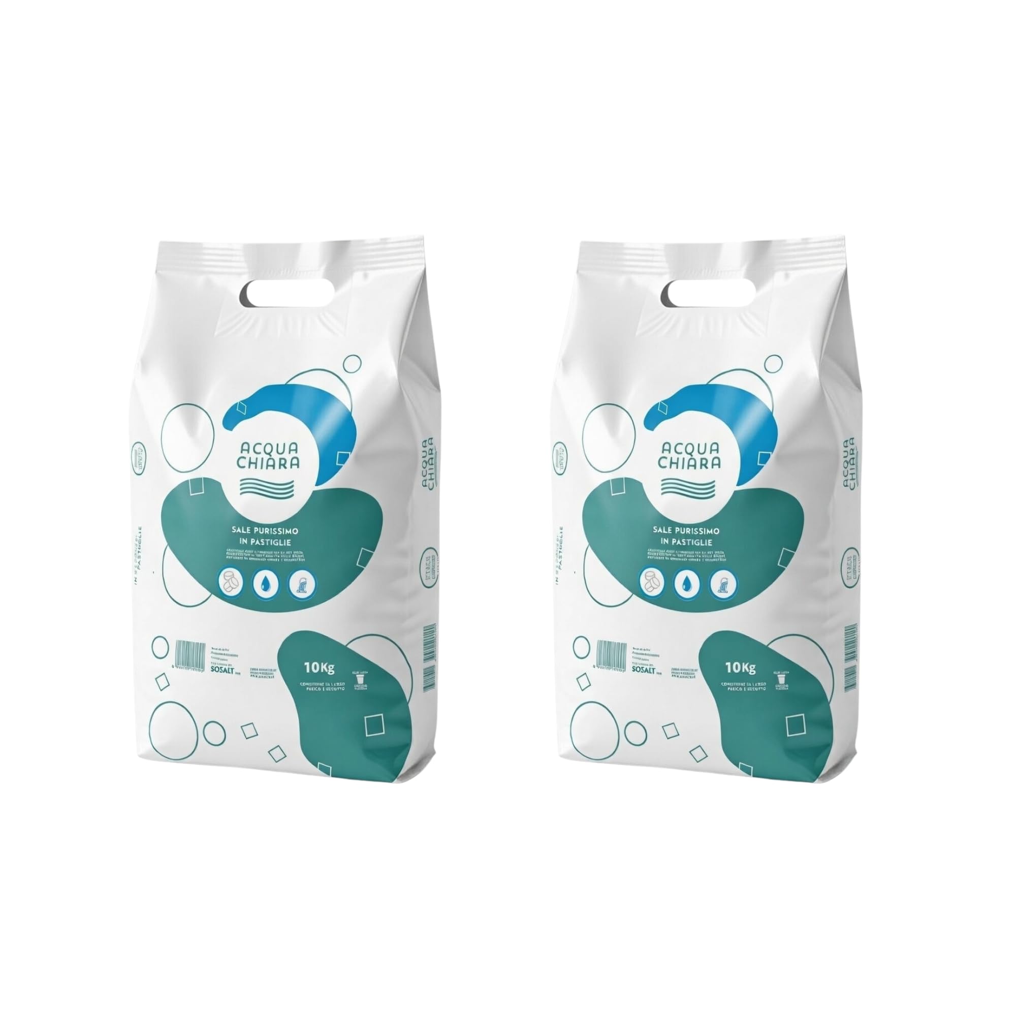 2 sacchi da 10 kg pastiglie di sale ACQUA CHIARA per addolcitori d’acqua (20kg), massima solubilità per acqua pulita e dolce,