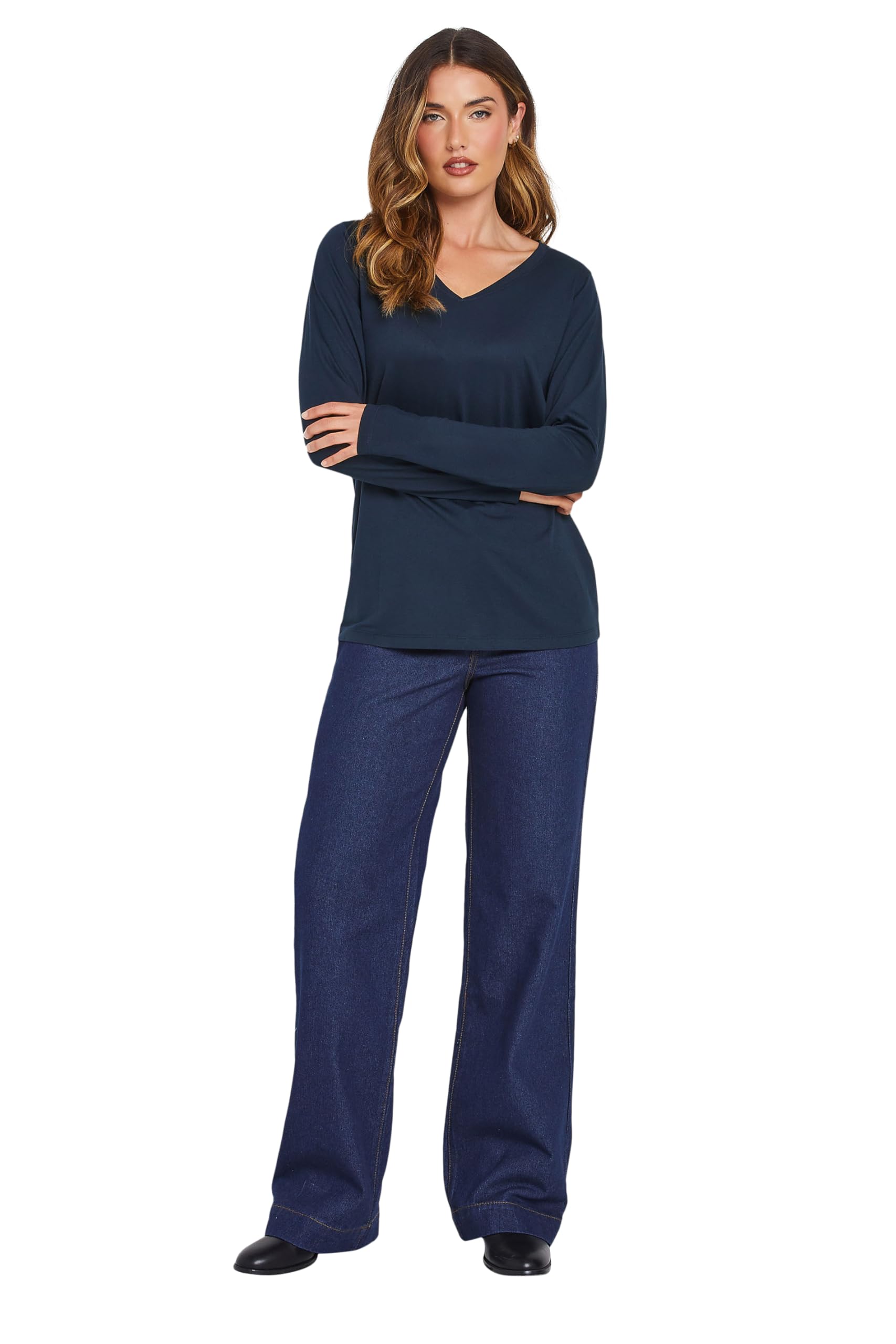 Long Tall Sally - LTS Premium Tall Blue Long Sleeve V-Neck Top - Women's