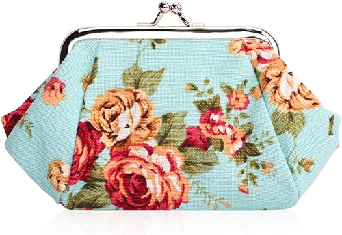 Oyachic Monedero estampado vintage con hebilla y cierre de broche floral para mujeres y niñas
