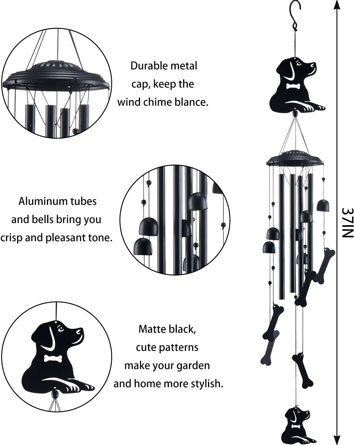 Dog Wind Chimes for Outside, Metal Windchimes Outdoors Clearance with 4 Aluminum Tubes, Garden Patio Yard Home Decor, Dog Gifts for Pet Lovers Women Men Mom Grandma, Unique Festival Birthday Gift