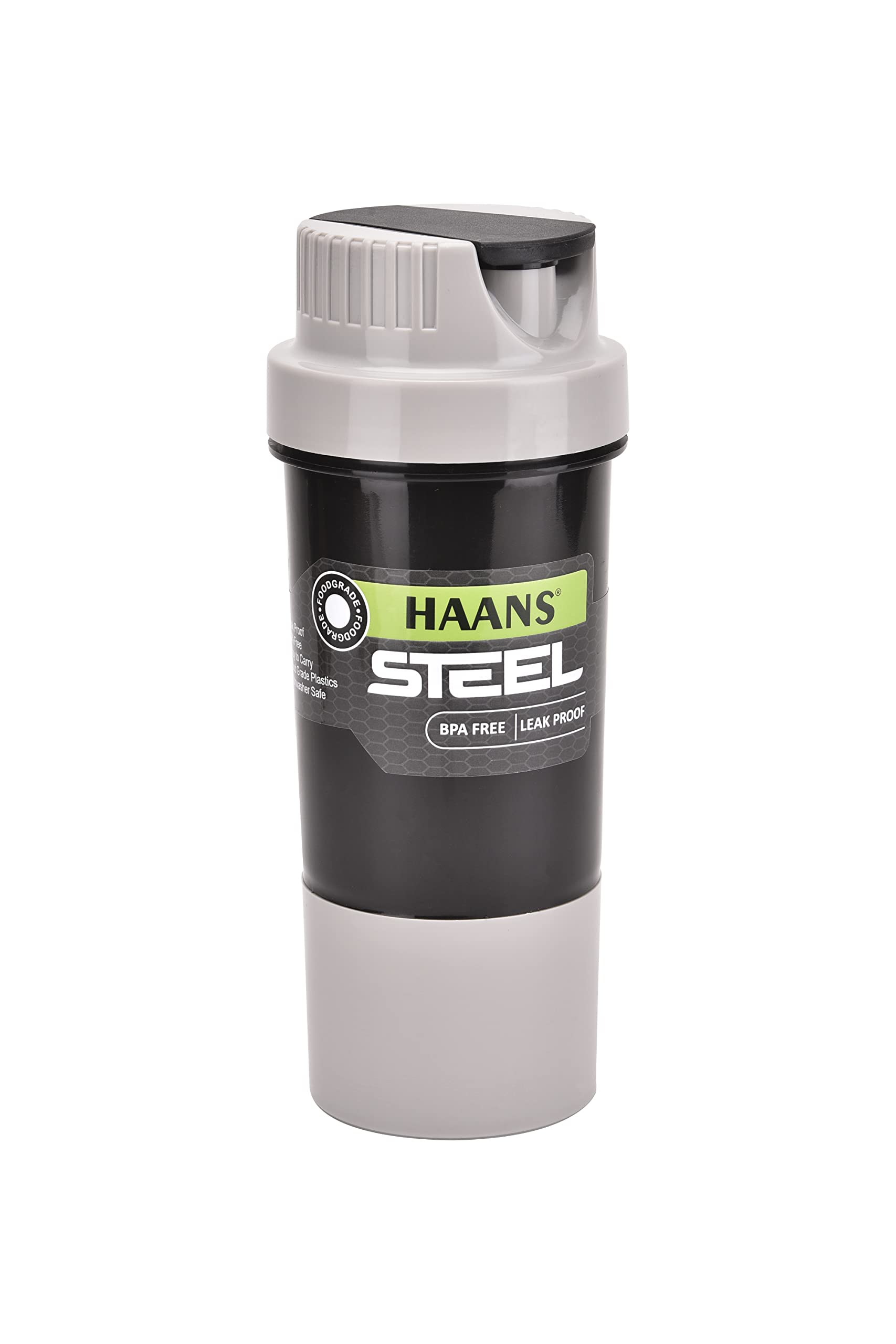 HAANS Steel Shaker 400 ml Protein Shaker  (Pack of 1, Steel/Chrome, Blue) (Grey)