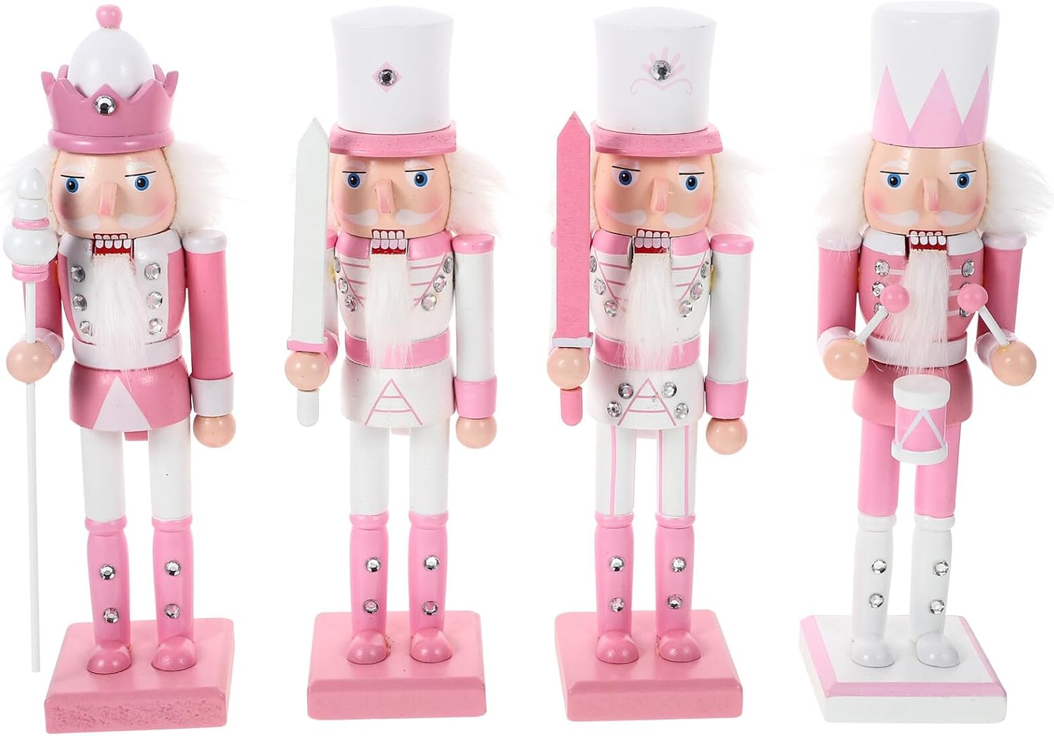 BESPORTBLE 4pcs Christmas Nutcracker Decor Wooden Nutcracker Puppets 24cm Pink Tabletop Ornaments Set for Holiday Xmas Party Decorations