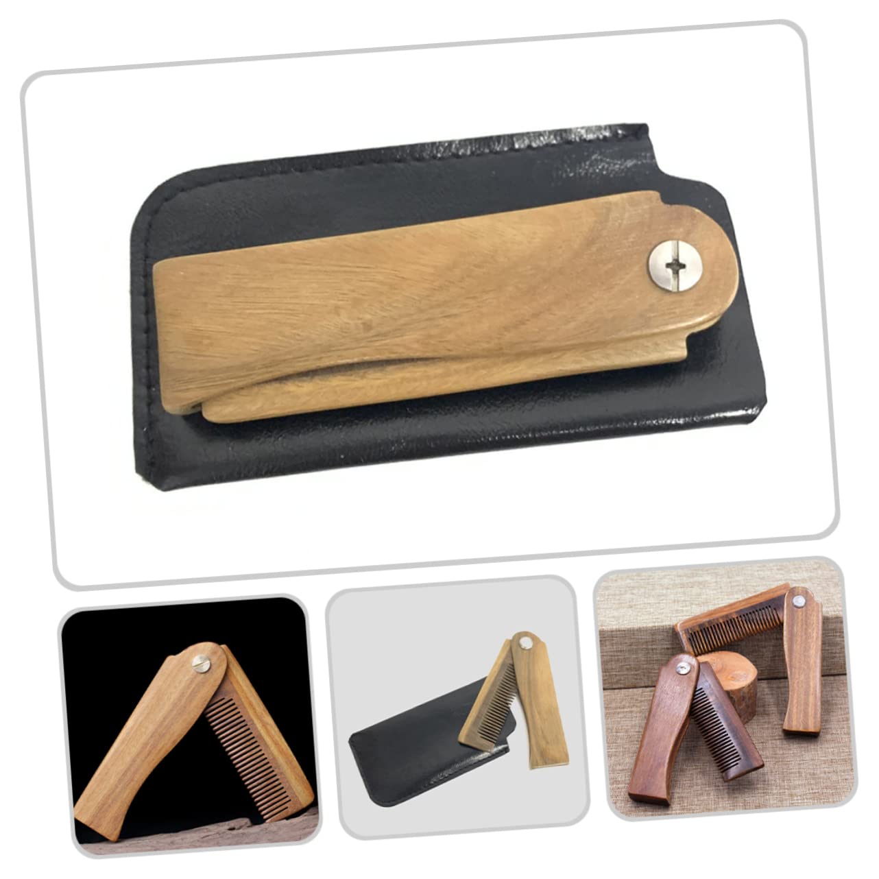 Didiseaon 5 Juegos De Peines De Madera Para Barba Con Estuche Plegables Para Bigote De Viaje Multifuncionales.