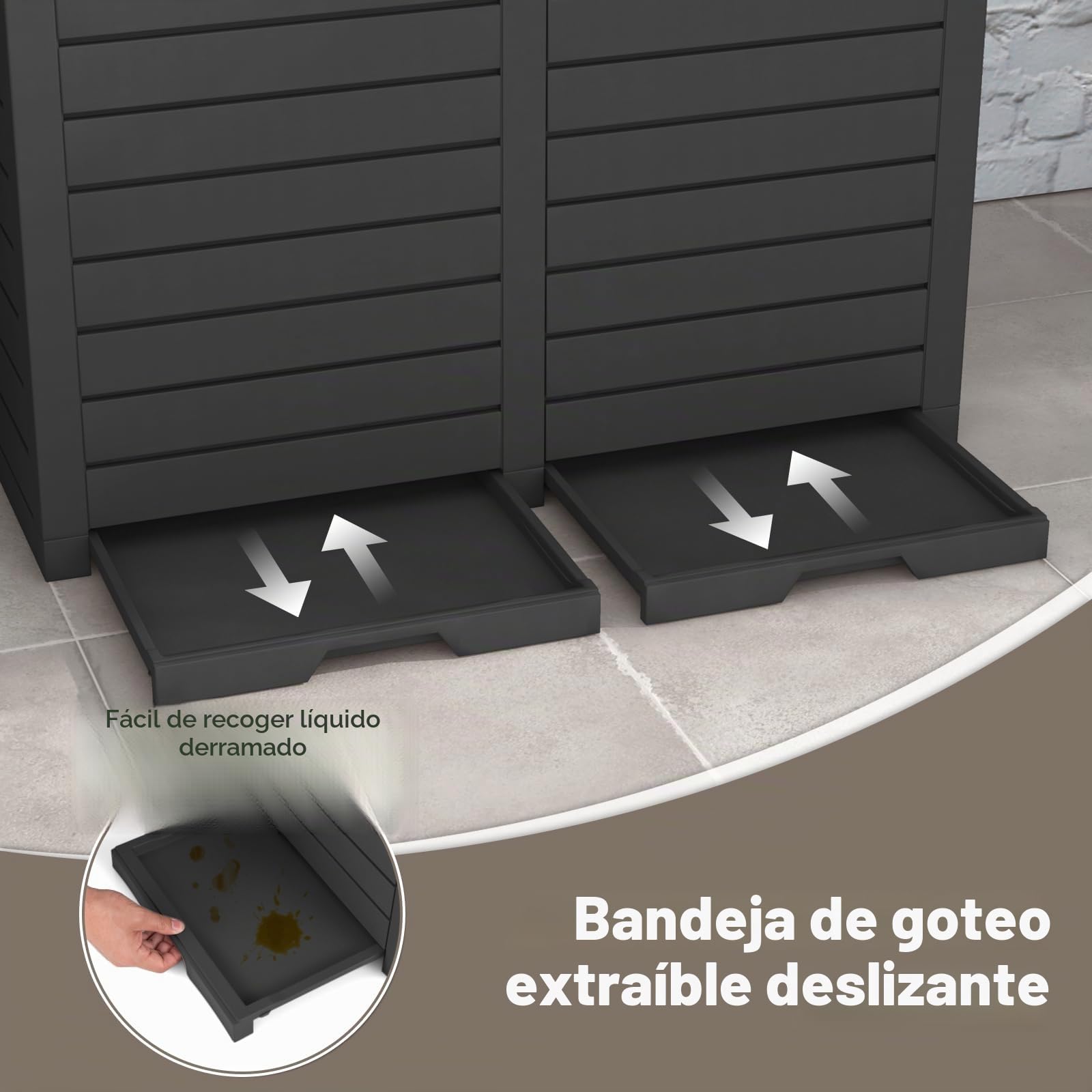 GIANTEX Cubo de Basura Exterior 235 L, Papelera de Reciclaje Grande con 2 Compartimentos y 2 Bandejas Inferiores Extraíbles, 77x40x86cm, Contenedor para Jardín, Balcón, Terraza (Negro)