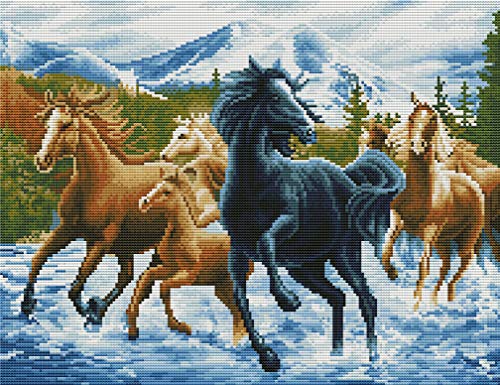 Abillyn Kit de broderie au point de croix Motif chevaux au galop sur une rivière estampillé avec...