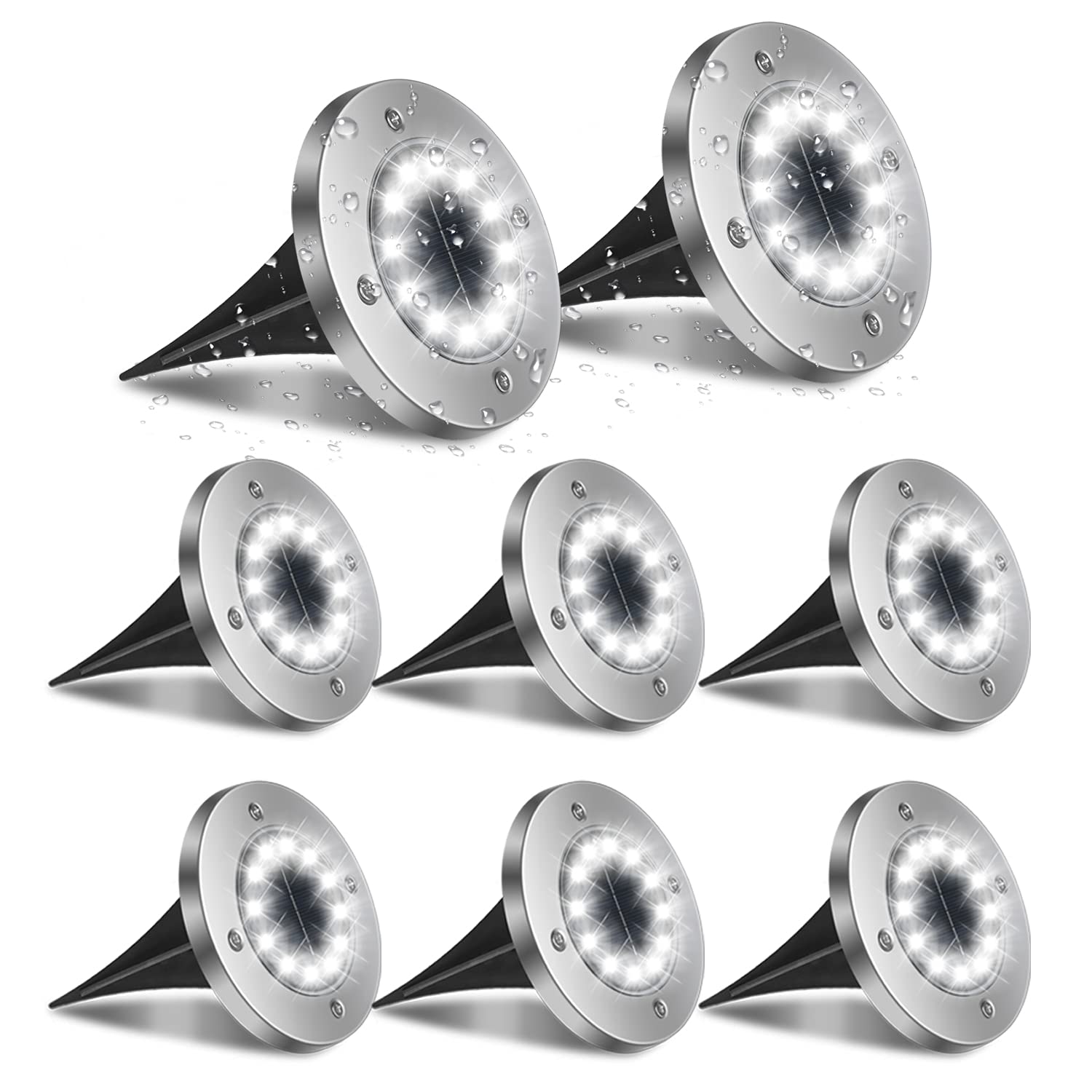 flintronic Solar Ground Lights Outdoor, 8Pack Pathway Lights 12 LEDs Solar Floor Lights IP65 Waterproof LED Solar Lights 6000K Cold White Auto on/Off Landscape Lighting for Pathway, Patio, Garden