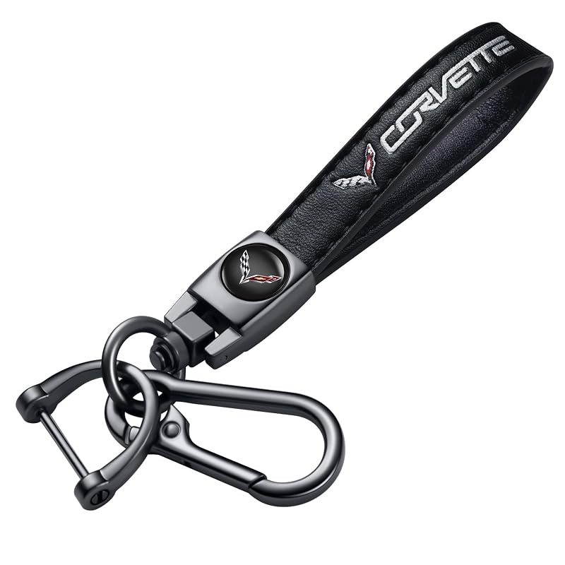 Chaveiro automotivo de couro para Corvette C4, C5, C6, C7, C8 e Z06 DEXBEXS preto