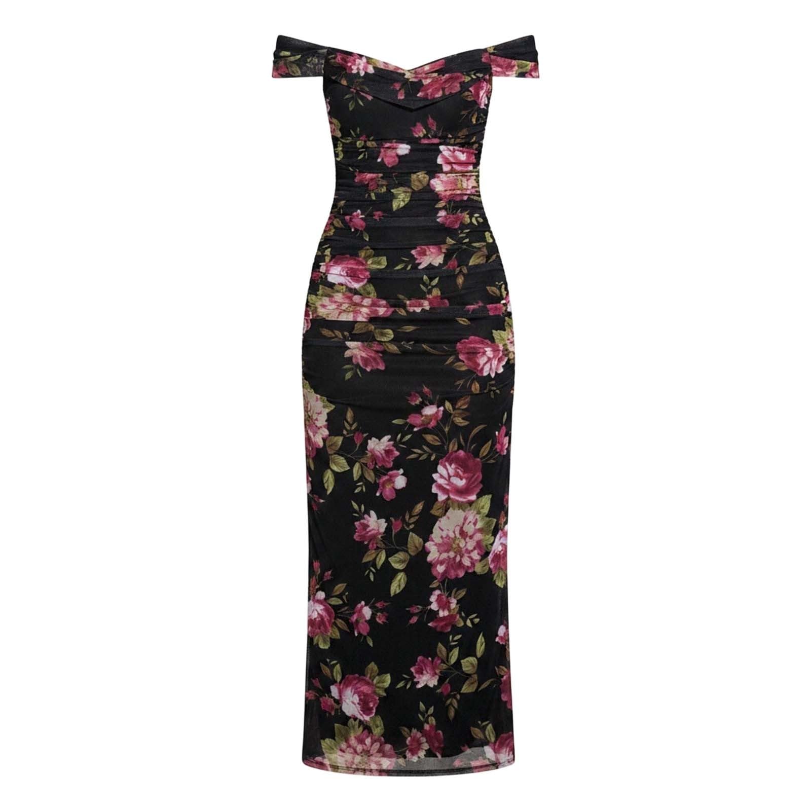 Casual Bodycon Long Dress with Fishbone Mesh Design off Shoulder Ruched Backless Slim Fit Evening Gown