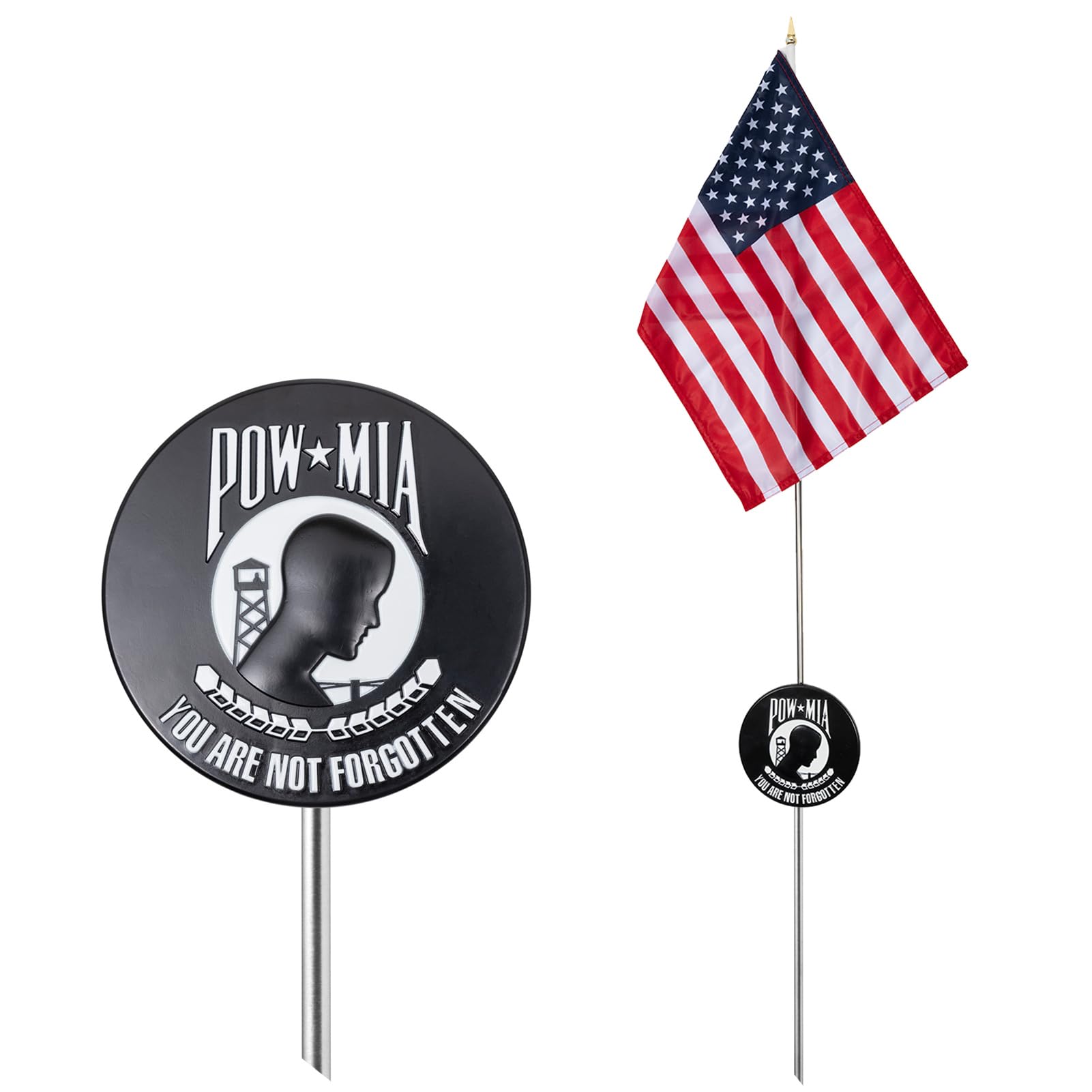 Homissor Pow Mia Grave Marker with 12x18 Inch American Flag You are Not Forgotten Stake Graves Cemetery Decorations Memorial Veterans Plaque