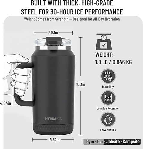 Miniatura 7 de Hydraful Vaso de 64 onzas con asa y pajilla, 100% a prueba de fugas, vaso aislado reutilizable, botella de agua grande de acero inoxidable, taza de