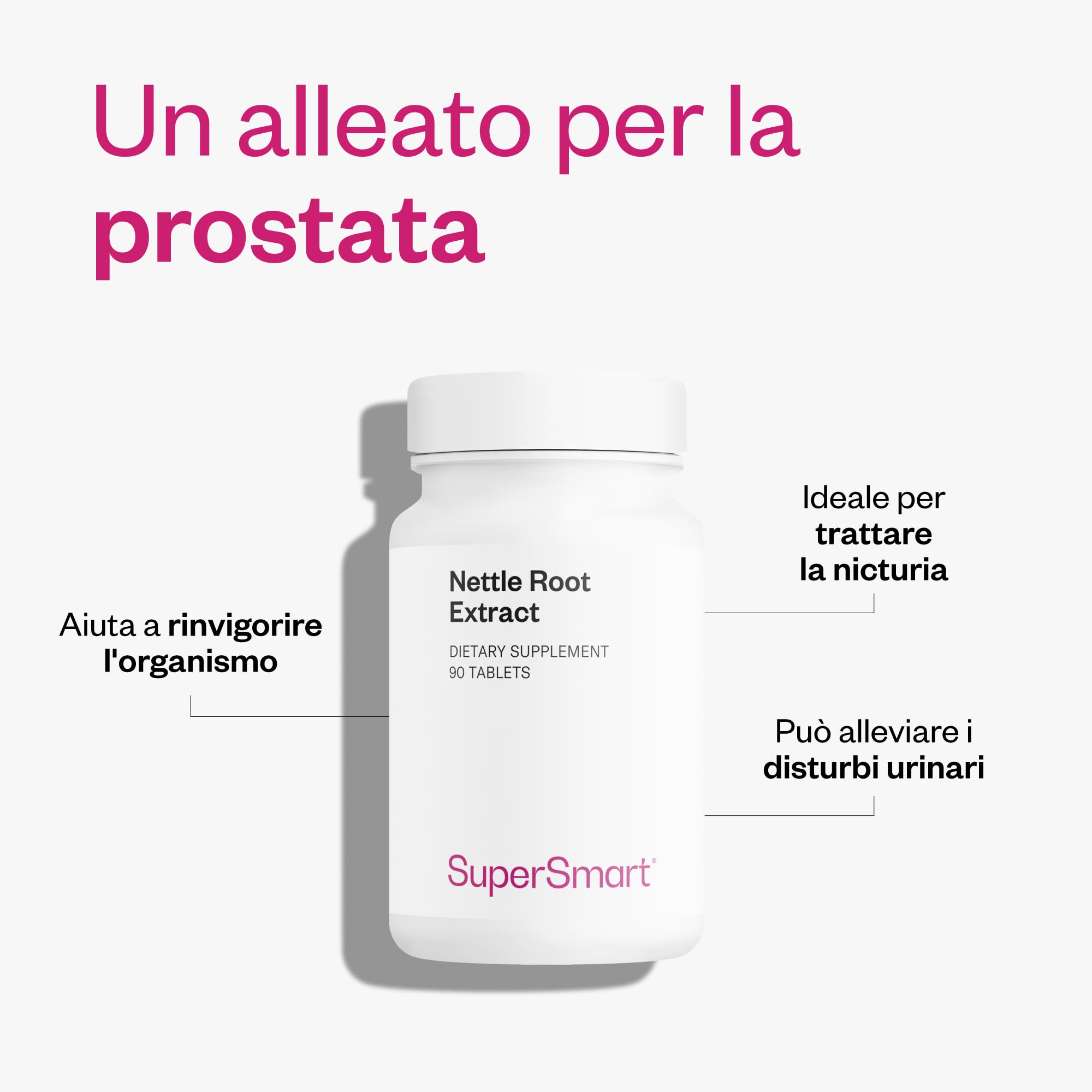 Nettle Root Extract - Estratto naturale di radice di ortica - Aiuta ad alleviare i sintomi dell'ipertrofia prostatica benigna (risvegli notturni, bisogno urgente di urinare, ecc.) - Supersmart