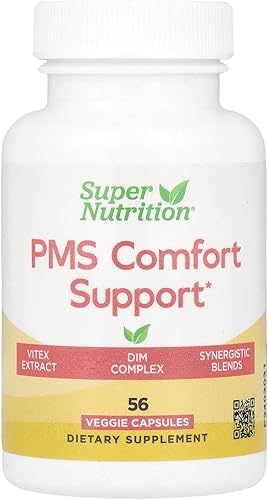 Super Nutrition PMS Comfort Support con calcio, Vitex, magnesio y complejo DIM BioResponse, 56 cápsulas vegetales