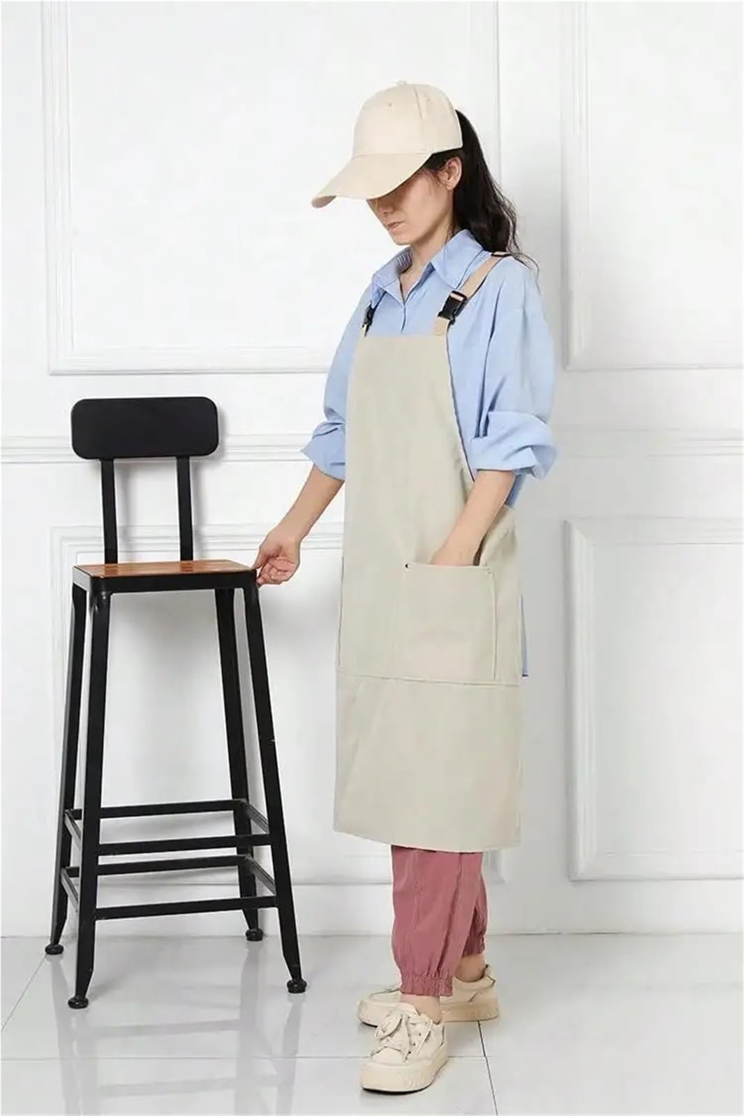 Grembiule da ceramica con gambe separate Grembiuli da cucina impermeabili for donna e uomo, grembiuli lavoro for chef, for ristoranti, bar, negozi, studi di bellezza unghie