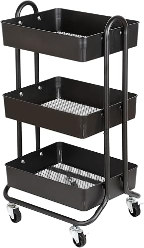 Miniatura 12 de DESIGNA 3-Tier Utility Storage Rolling Cart with Removable Pegboard & Extra Storage Baskets Hooks, Metal Craft Art Carts for Gift Home Office, Teal