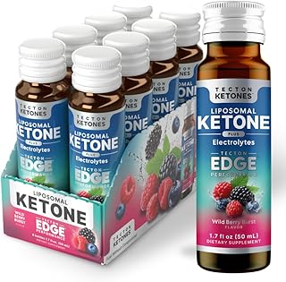 Tecton Ketones - Bioidentical Exogenous Ketones Supplement, D-BHB Focus & Clarity Endurance Training Shots - Clean Energy Shot with Electrolytes for Hydration + 10g Ketone, Caffeine Free, 8ct Berry