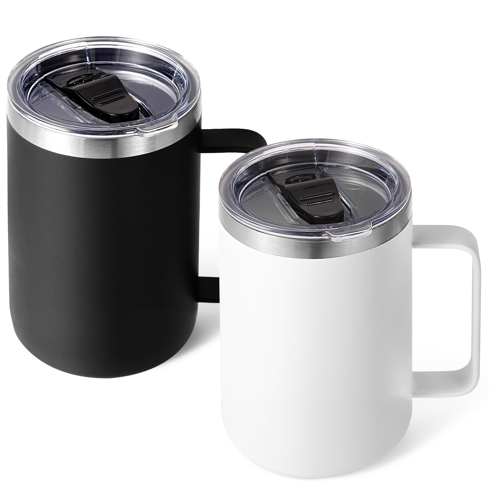 Volhoply 470ml (16oz) Insulated Coffee Mug with Lid and Straw, Stainless Steel Travel Mugs with Handle, Double Wall Vacuum Leak Proof Coffee Tumbler Cup (Assorted,2) — image 1