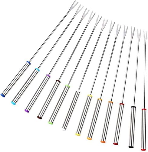 Miniatura 1 de Juego de 6 tenedores de fondue de acero inoxidable para carne y frutas con mango para queso de chocolate, fondue asado, malvaviscos, carne,